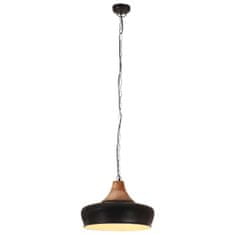 Greatstore Industriální závěsná lampa černá železo masivní dřevo 26 cm E27