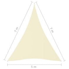 Greatstore Stínící plachta oxfordská látka trojúhelníková 5x7x7 m krémová