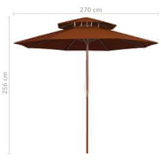 Greatstore Dvoupatrový slunečník s dřevěnou tyčí terakotový 270 cm