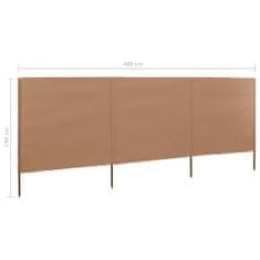 Greatstore 3dílná zástěna proti větru látková 400 x 160 cm taupe