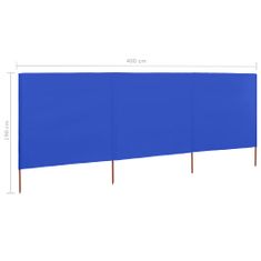 Greatstore 3dílná zástěna proti větru látková 400 x 160 cm azurově modrá