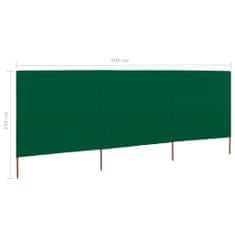 Greatstore 3dílná zástěna proti větru látková 400 x 160 cm zelená