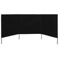 Greatstore 3dílná zástěna proti větru látková 400 x 160 cm černá