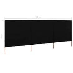 Greatstore 3dílná zástěna proti větru látková 400 x 160 cm černá