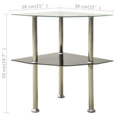 Greatstore 2patrový stolek průhledný a černý 38 x 38 x 50 cm tvrzené sklo
