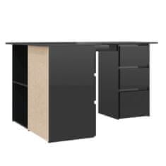 Greatstore Rohový psací stůl černý vysoký lesk 145x100x76 cm dřevotříska