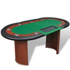 Greatstore Pokerový stůl pro 10 hráčů, zóna pro dealera + držák na žetony, zelený