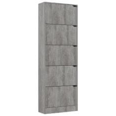 Greatstore Botník s 5 dvířky betonově šedý 59 x 24 x 167 cm dřevotříska