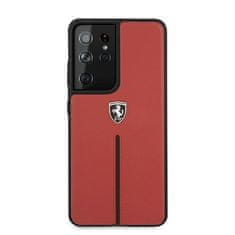 Ferrari FEOSIHCS21LRE hard silikonové pouzdro Samsung Galaxy S21 Ultra 5G red Off Track Leather Nylon Stripe