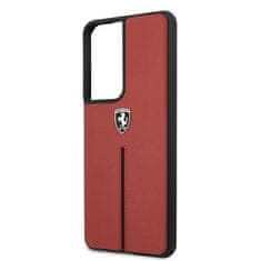 Ferrari FEOSIHCS21LRE hard silikonové pouzdro Samsung Galaxy S21 Ultra 5G red Off Track Leather Nylon Stripe