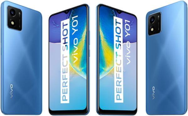 VIVO Y01 výkonný telefon luxusní výbava procesor MediaTek Helio P35 čtečka otisku prstů fotoaparát 13Mpx OS Android 11 FunTouch 11.1 IP52 přední kamera 16Mpx luxusní design elegantní výkonný telefon fotomobil 3GB RAM 32ROM výkonná baterie dlouhá výdřž rychlý výkon dedikovaný slot na paměťové karty Dual SIM