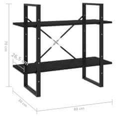 Greatstore Knihovna se 2 policemi černá 80 x 30 x 70 cm masivní borovice