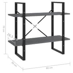 Greatstore Knihovna se 2 policemi šedá 80 x 30 x 70 cm masivní borovice