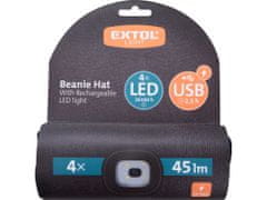 Extol Light čepice s čelovkou 4x45lm, USB nabíjení, černá, ECONOMY, univerzální velikost
