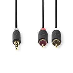 Nedis  Stereo audio kabel, 3,5mm konektor - 2x RCA konektor, pozlacené, 1m