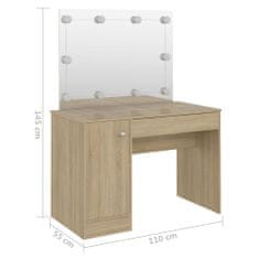 Greatstore Kosmetický stolek s LED světly 110 x 55 x 145 cm MDF dub