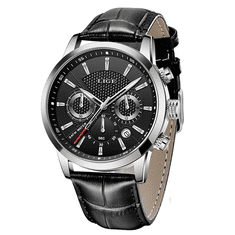 Lige Elegantní pánské hodinky s černým/silver designem - model 9866-1 + exkluzivní bonus zdarma!
