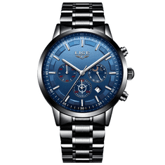 Lige Elegantní pánské hodinky s dárkem pro stylového muže - model černá/modrá 9877B