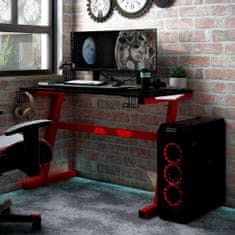 Greatstore Herní stůl s LED ve tvaru Z černý a červený 90 x 60 x 75 cm
