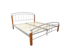 KONDELA Manželská postel, dřevo přírodní/stříbrný kov, 140x200, MIRELA