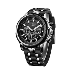 Lige Elegantní pánské hodinky s černým silikonovým řemínkem a dárkem zdarma.