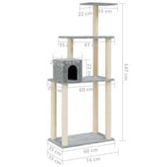 Vidaxl Škrabadlo pro kočky se sisalovými sloupky světle šedé 147 cm