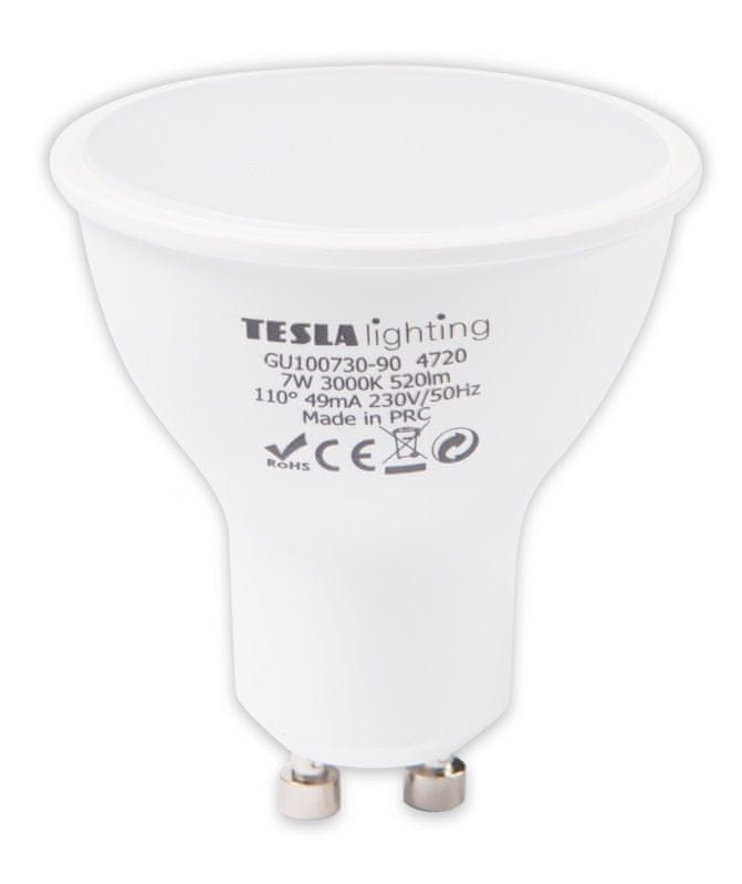 Tesla Lighting LED, GU10, 7W, 520lm, 3000K teplá bílá, CRI90