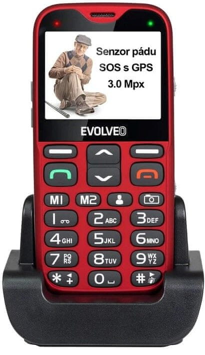 Evolveo EasyPhone XG, mobilní telefon pro seniory s nabíjecím stojánkem, červený