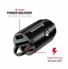 SWISSTEN cl adaptér power delivery usb-c + super charge 3.0 30w nano černý