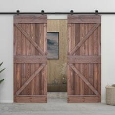 Greatstore Posuvné dveře s kováním 80 x 210 cm borové dřevo tmavě hnědé