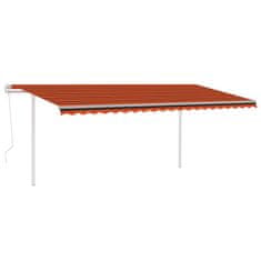 Greatstore Automatická zatahovací markýza se sloupky 5 x 3 m oranžovohnědá