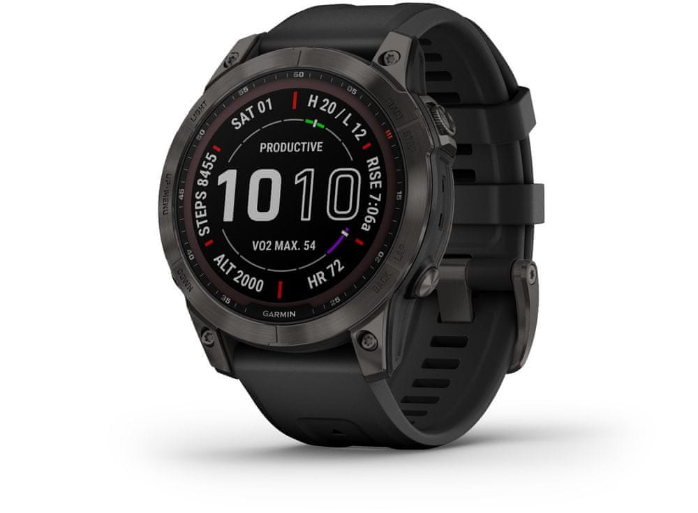 Garmin fénix 7 Sapphire Solar, Carbon Gray DLC Titanium, Black Band - použité