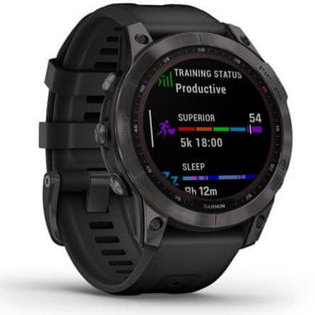 Garmin Fenix 7S Sapphire Solar, Carbon Gray DLC Titanium, Black