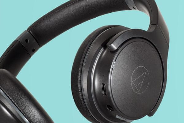  moderní sluchátka přes uši audio technica ath-s220bt Bluetooth technologie dotykové ovládání rychlonabíjení výdrž až 60 h hlasové ovládání handsfree mikrofon připojení také kabelem kabel v balení pohodlná