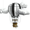 Horkovzdušný balon v oblacích – 3D papírový model, bílá/černá