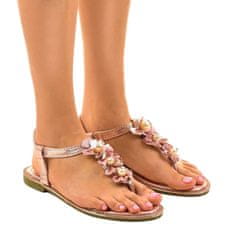 Růžové ploché sandály se zdobením LS22 velikost 40