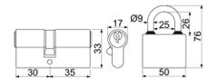 Visací zámek - sada 2xzámok 52mm+1x vložka 30+35 SU