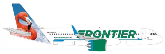 Herpa Airbus A320-251N, společnost Frontier Airlines "Flo the Flamingo" Colors, USA, 1/500