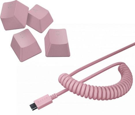 PBT Keycap + Coiled Cable Upgrade Set, Quartz Pink, US/UK (RC21-01491000-R3M1) pro klávesy 120 mechanická herní bezdrátová klávesnice Razer RGB podsvícená Chroma Wi-Fi 2,4GHz Bluetooth 