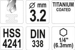 YATO Vrták na kov TITAN 1/4" 3,2mm