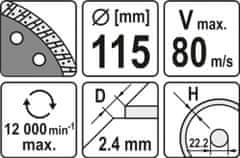 YATO Kotouč řezný diamantový 115 x 22,2 x 2,4 mm turbo