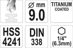 YATO Vrták na kov TITAN 1/4" 9mm