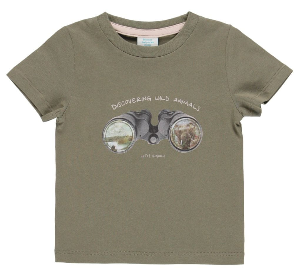 Boboli chlapecké tričko s dalekohledem Born To Be Wild 334033 khaki 110