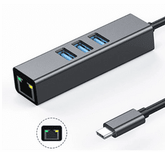 CO2 ADAPTÉROVÝ HUB 3X USB-C + ETHERNET RJ45 GIGABIT 1000 MB CO2-0124