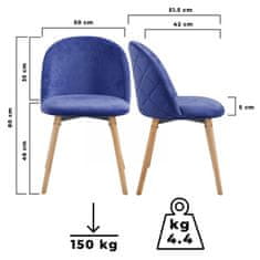shumee MIADOMODO Sada jídelních židlí sametové, kr. modrá, 8 ks