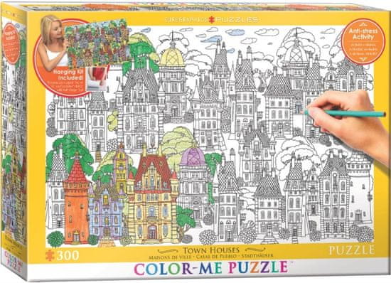 EuroGraphics Color me puzzle Domy ve městě 300 dílků + sada na zavěšení