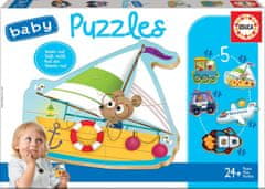 Educa Baby puzzle Zvířátka v dopravních prostředcích 5v1 (3-5 dílků)