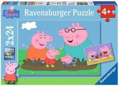 Ravensburger Puzzle Prasátko Pepina: Šťastný rodinný život 2x24 dílků