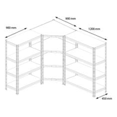 Majster Regál Bezšroubový kovový regál RIVET CORNER PACK 180x210x180x45 cm, 4x HDF police, zinek