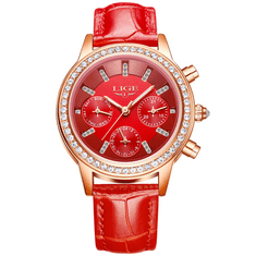 Lige Elegatní červené hodinky pro dámy s dárkem zdarma: Model 9812-2 Klasické módní doplňky.